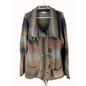 Cabi Womens Fringed Button Up Cardigan Sweater Size XL Frontier Fringe 903 Boho